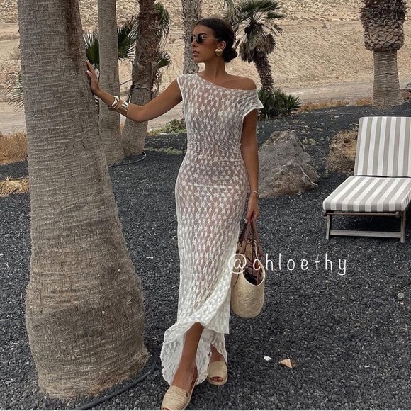 Zara LONG ASYMMETRIC LACE DRESS - Picture 1 of 16